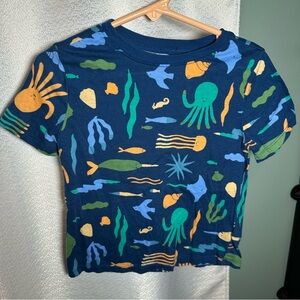 Old Navy Blue and Green Short Sleeve Tee with Ocean Theme